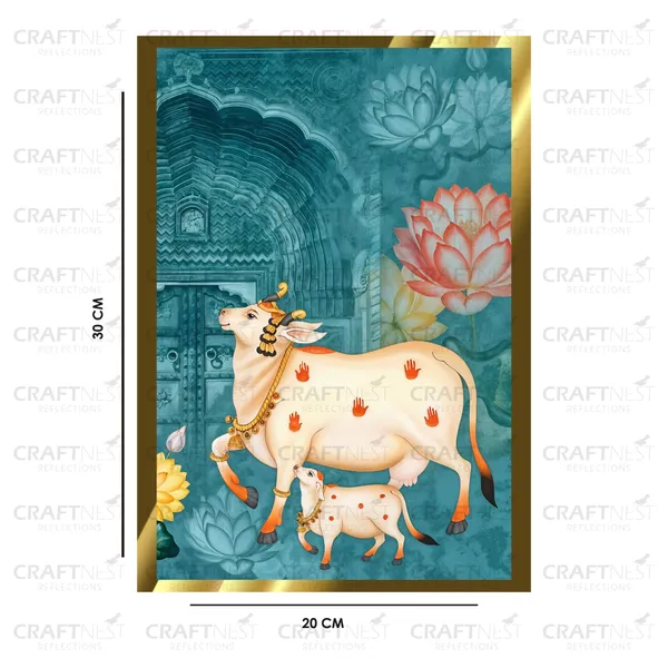Craftnest_Reflections_Pichwai_Cow_Art_30X20_Cm_Traditional_Paintings_Frame_For_Home_Decor_|_Engineered_Wood_Ready_To_Hang_Frame_With_Back_Hook,_Spirituals_Canvas_Painting_For_Living_Room