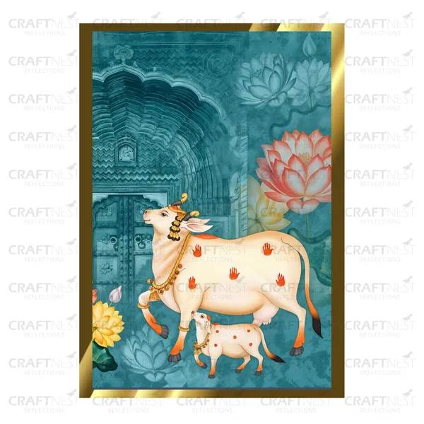 Craftnest_Reflections_Pichwai_Cow_Art_30X20_Cm_Traditional_Paintings_Frame_For_Home_Decor_|_Engineered_Wood_Ready_To_Hang_Frame_With_Back_Hook,_Spirituals_Canvas_Painting_For_Living_Room