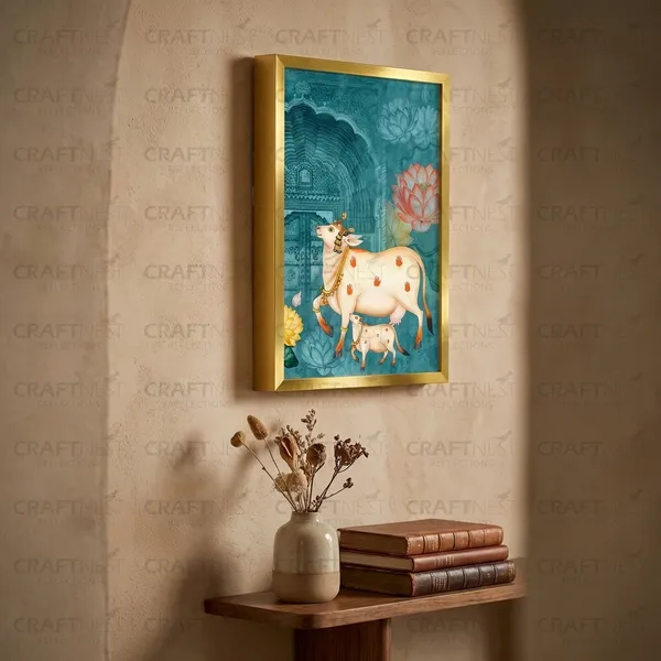 Craftnest_Reflections_Pichwai_Cow_Art_Traditional_Paintings_Frame_For_Home_Decor_|_Engineered_Wood_Ready_To_Hang_Frame_With_Back_Hook,_Spirituals_Canvas_Painting_For_Living_Room