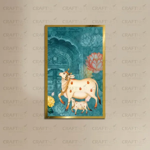 Craftnest_Reflections_Pichwai_Cow_Art_Traditional_Paintings_Frame_For_Home_Decor_|_Engineered_Wood_Ready_To_Hang_Frame_With_Back_Hook,_Spirituals_Canvas_Painting_For_Living_Room