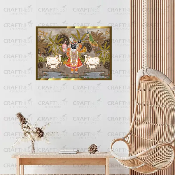 Craftnest_Reflections_Shrinath_Ji_With_Two_Cow_30X20_Cm_Traditional_Paintings_Frame_For_Home_Decor_|_Engineered_Wood_Ready_To_Hang_God_Frame_With_Back_Hook,_Spirituals_Canvas_Painting_For_Living_Room