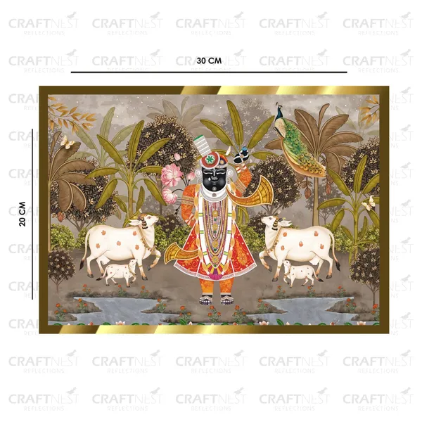 Craftnest_Reflections_Shrinath_Ji_With_Two_Cow_30X20_Cm_Traditional_Paintings_Frame_For_Home_Decor_|_Engineered_Wood_Ready_To_Hang_God_Frame_With_Back_Hook,_Spirituals_Canvas_Painting_For_Living_Room