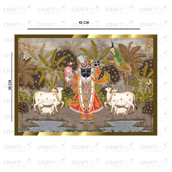 Craftnest_Reflections_Shrinath_Ji_With_Two_Cow_42X30_Cm_Traditional_Paintings_Frame_For_Home_Decor_|_Engineered_Wood_Ready_To_Hang_God_Frame_With_Back_Hook,_Spirituals_Canvas_Painting_For_Living_Room