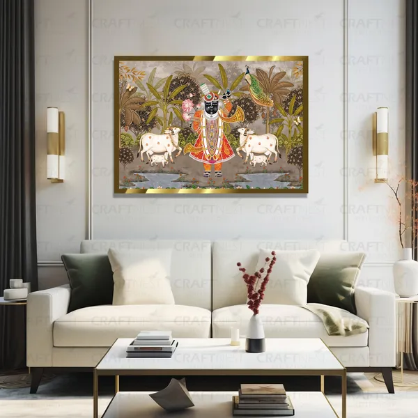 Craftnest_Reflections_Shrinath_Ji_With_Two_Cow_42X30_Cm_Traditional_Paintings_Frame_For_Home_Decor_|_Engineered_Wood_Ready_To_Hang_God_Frame_With_Back_Hook,_Spirituals_Canvas_Painting_For_Living_Room