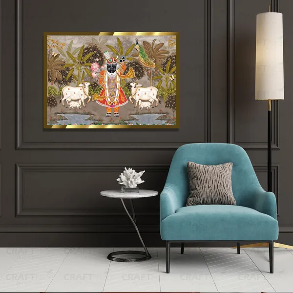 Craftnest_Reflections_Shrinath_Ji_With_Two_Cow_42X30_Cm_Traditional_Paintings_Frame_For_Home_Decor_|_Engineered_Wood_Ready_To_Hang_God_Frame_With_Back_Hook,_Spirituals_Canvas_Painting_For_Living_Room