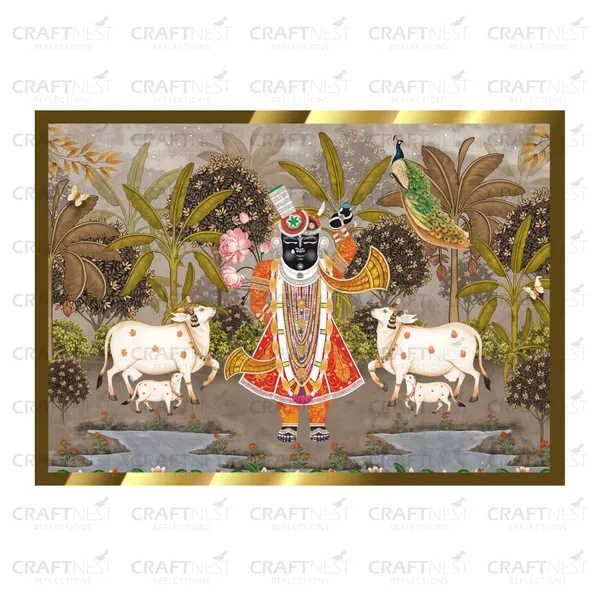 Craftnest_Reflections_Shrinath_Ji_With_Two_Cow_42X30_Cm_Traditional_Paintings_Frame_For_Home_Decor_|_Engineered_Wood_Ready_To_Hang_God_Frame_With_Back_Hook,_Spirituals_Canvas_Painting_For_Living_Room