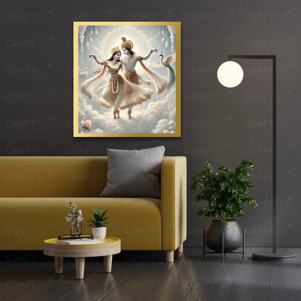 Craftnest_Reflections_Radha_Krishna_Religious_Wall_Frame,_Canvas_Printed_Golden_Framed_For_Home_Daccor_Spiritual_Lord_For_Office,_Studio,_Bedroom,_Living_Room,_Design_1