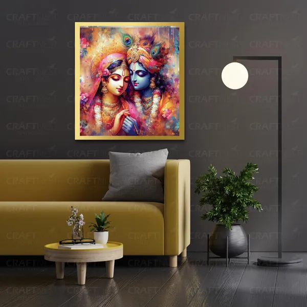 Craftnest_Reflections_Radha_Krishna_Religious_Wall_Frame,_Canvas_Printed_Golden_Framed_For_Home_Daccor_Spiritual_Lord_For_Office,_Studio,_Bedroom,_Living_Room,_Design_2