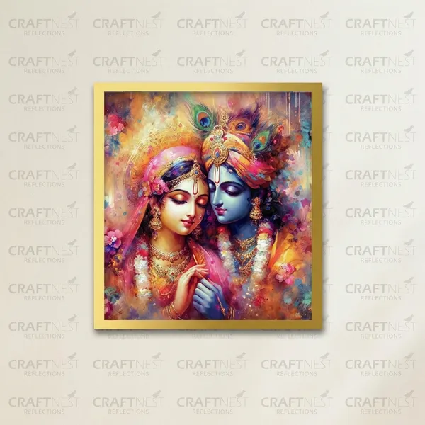 Craftnest_Reflections_Radha_Krishna_Religious_Wall_Frame,_Canvas_Printed_Golden_Framed_For_Home_Daccor_Spiritual_Lord_For_Office,_Studio,_Bedroom,_Living_Room,_Design_2
