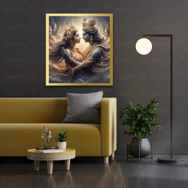 Craftnest_Reflections_Radha_Krishna_Religious_30X20_Cm_Wall_Frame,_Canvas_Printed_Golden_Framed_For_Home_Decor_Spiritual_Lord_For_Office,_Studio,_Bedroom,_Living_Room,_Design_3