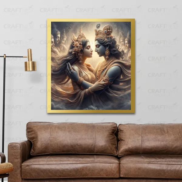Craftnest_Reflections_Radha_Krishna_Religious_30X20_Cm_Wall_Frame,_Canvas_Printed_Golden_Framed_For_Home_Decor_Spiritual_Lord_For_Office,_Studio,_Bedroom,_Living_Room,_Design_3