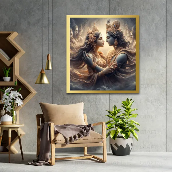 Craftnest_Reflections_Radha_Krishna_Religious_30X20_Cm_Wall_Frame,_Canvas_Printed_Golden_Framed_For_Home_Decor_Spiritual_Lord_For_Office,_Studio,_Bedroom,_Living_Room,_Design_3