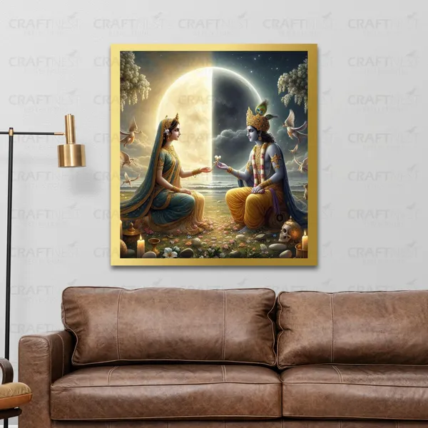 Craftnest_Reflections_Radha_Krishna_Religious_60X50_Cm_Wall_Frame,_Canvas_Printed_Golden_Framed_For_Home_Decor_Spiritual_Lord_For_Office,_Studio,_Bedroom,_Living_Room,_Design_4