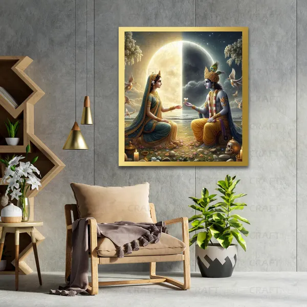 Craftnest_Reflections_Radha_Krishna_Religious_60X50_Cm_Wall_Frame,_Canvas_Printed_Golden_Framed_For_Home_Decor_Spiritual_Lord_For_Office,_Studio,_Bedroom,_Living_Room,_Design_4