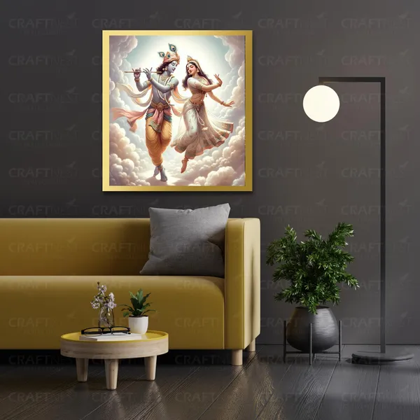 Craftnest_Reflections_Radha_Krishna_Religious_Wall_Frame,_Canvas_Printed_Golden_Framed_For_Home_Daccor_Spiritual_Lord_For_Office,_Studio,_Bedroom,_Living_Room,_Design_5