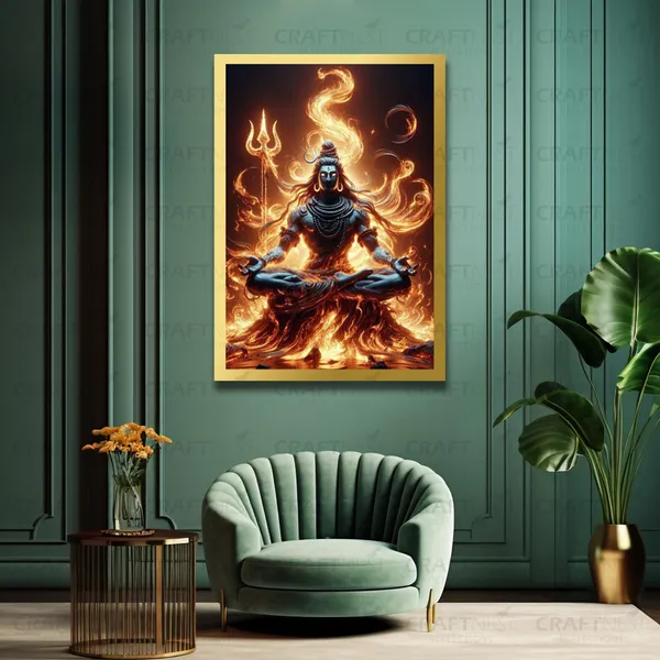 Craftnest_Reflections_Lord_Shiva_Religious_91X60_Cm_Wall_Frame,_Canvas_Printed_Golden_Framed_For_Home_Decor_Spiritual_Lord_For_Office,_Studio,_Bedroom,_Living_Room,_Design_1
