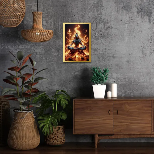 Craftnest_Reflections_Lord_Shiva_Religious_30X20_Cm_Wall_Frame,_Canvas_Printed_Golden_Framed_For_Home_Decor_Spiritual_Lord_For_Office,_Studio,_Bedroom,_Living_Room,_Design_1