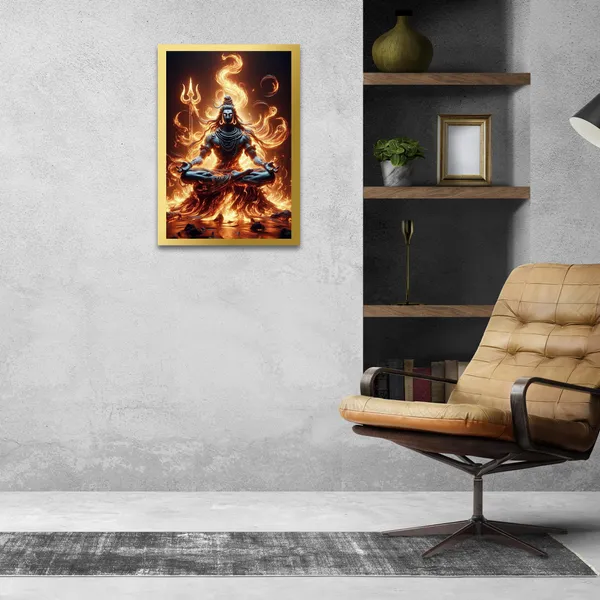Craftnest_Reflections_Lord_Shiva_Religious_30X20_Cm_Wall_Frame,_Canvas_Printed_Golden_Framed_For_Home_Decor_Spiritual_Lord_For_Office,_Studio,_Bedroom,_Living_Room,_Design_1
