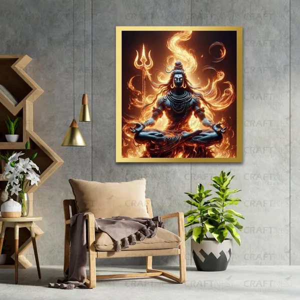 Craftnest_Reflections_Lord_Shiva_Religious_60X50_Cm_Wall_Frame,_Canvas_Printed_Golden_Framed_For_Home_Decor_Spiritual_Lord_For_Office,_Studio,_Bedroom,_Living_Room,_Design_1