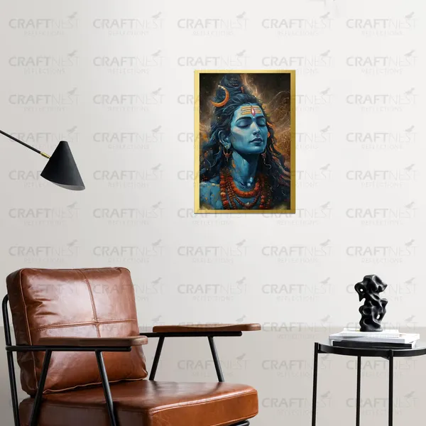 Craftnest_Reflections_Lord_Shiva_Religious_30X20_Cm_Wall_Frame,_Canvas_Printed_Golden_Framed_For_Home_Decor_Spiritual_Lord_For_Office,_Studio,_Bedroom,_Living_Room,_Design_2
