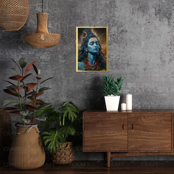 Craftnest_Reflections_Lord_Shiva_Religious_30X20_Cm_Wall_Frame,_Canvas_Printed_Golden_Framed_For_Home_Decor_Spiritual_Lord_For_Office,_Studio,_Bedroom,_Living_Room,_Design_2