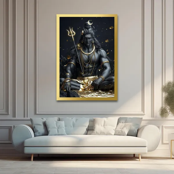 Craftnest_Reflections_Lord_Shiva_Religious_91X60_Cm_Wall_Frame,_Canvas_Printed_Golden_Framed_For_Home_Decor_Spiritual_Lord_For_Office,_Studio,_Bedroom,_Living_Room,_Design_3