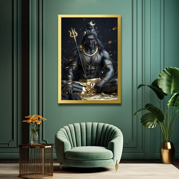 Craftnest_Reflections_Lord_Shiva_Religious_91X60_Cm_Wall_Frame,_Canvas_Printed_Golden_Framed_For_Home_Decor_Spiritual_Lord_For_Office,_Studio,_Bedroom,_Living_Room,_Design_3