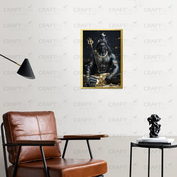 Craftnest_Reflections_Lord_Shiva_Religious_30X20_Cm_Wall_Frame,_Canvas_Printed_Golden_Framed_For_Home_Decor_Spiritual_Lord_For_Office,_Studio,_Bedroom,_Living_Room,_Design_3