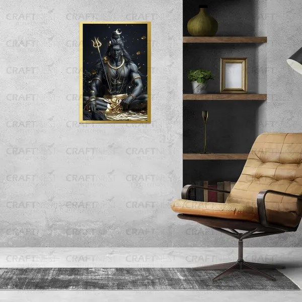Craftnest_Reflections_Lord_Shiva_Religious_30X20_Cm_Wall_Frame,_Canvas_Printed_Golden_Framed_For_Home_Decor_Spiritual_Lord_For_Office,_Studio,_Bedroom,_Living_Room,_Design_3