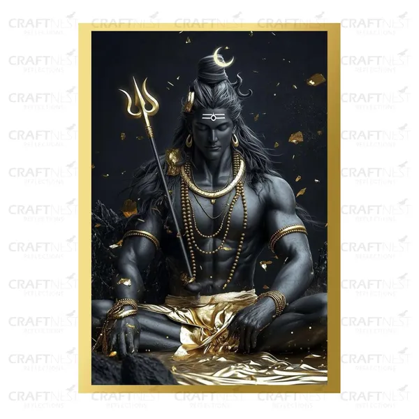 Craftnest_Reflections_Lord_Shiva_Religious_30X20_Cm_Wall_Frame,_Canvas_Printed_Golden_Framed_For_Home_Decor_Spiritual_Lord_For_Office,_Studio,_Bedroom,_Living_Room,_Design_3