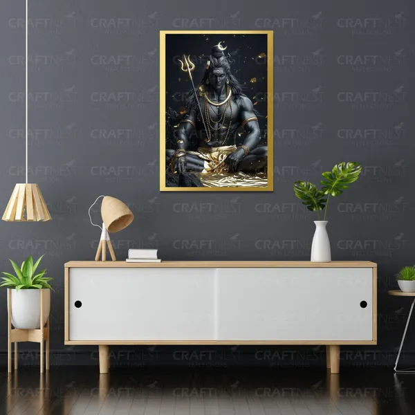 Craftnest_Reflections_Lord_Shiva_Religious_42X30_Cm_Wall_Frame,_Canvas_Printed_Golden_Framed_For_Home_Decor_Spiritual_Lord_For_Office,_Studio,_Bedroom,_Living_Room,_Design_3