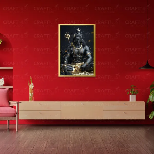 Craftnest_Reflections_Lord_Shiva_Religious_42X30_Cm_Wall_Frame,_Canvas_Printed_Golden_Framed_For_Home_Decor_Spiritual_Lord_For_Office,_Studio,_Bedroom,_Living_Room,_Design_3