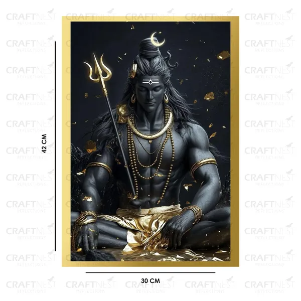 Craftnest_Reflections_Lord_Shiva_Religious_42X30_Cm_Wall_Frame,_Canvas_Printed_Golden_Framed_For_Home_Decor_Spiritual_Lord_For_Office,_Studio,_Bedroom,_Living_Room,_Design_3