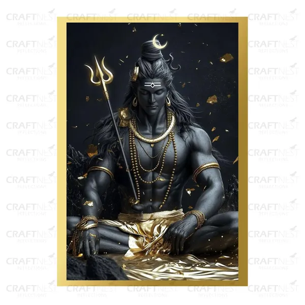 Craftnest_Reflections_Lord_Shiva_Religious_42X30_Cm_Wall_Frame,_Canvas_Printed_Golden_Framed_For_Home_Decor_Spiritual_Lord_For_Office,_Studio,_Bedroom,_Living_Room,_Design_3