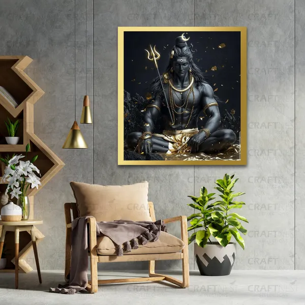 Craftnest_Reflections_Lord_Shiva_Religious_60X50_Cm_Wall_Frame,_Canvas_Printed_Golden_Framed_For_Home_Decor_Spiritual_Lord_For_Office,_Studio,_Bedroom,_Living_Room,_Design_3
