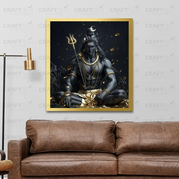 Craftnest_Reflections_Lord_Shiva_Religious_60X50_Cm_Wall_Frame,_Canvas_Printed_Golden_Framed_For_Home_Decor_Spiritual_Lord_For_Office,_Studio,_Bedroom,_Living_Room,_Design_3