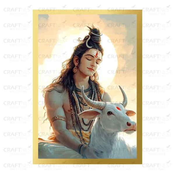 Craftnest_Reflections_Lord_Shiva_Religious_91X60_Cm_Wall_Frame,_Canvas_Printed_Golden_Framed_For_Home_Decor_Spiritual_Lord_For_Office,_Studio,_Bedroom,_Living_Room,_Design_4