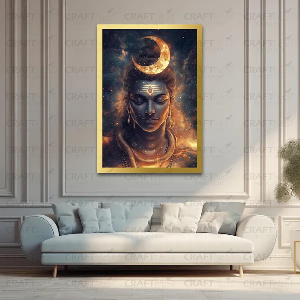 Craftnest_Reflections_Lord_Shiva_Religious_91X60_Cm_Wall_Frame,_Canvas_Printed_Golden_Framed_For_Home_Decor_Spiritual_Lord_For_Office,_Studio,_Bedroom,_Living_Room,_Design_6
