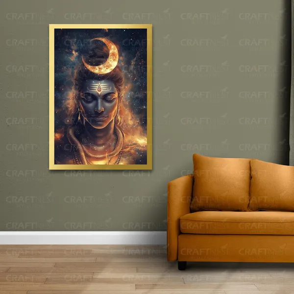 Craftnest_Reflections_Lord_Shiva_Religious_91X60_Cm_Wall_Frame,_Canvas_Printed_Golden_Framed_For_Home_Decor_Spiritual_Lord_For_Office,_Studio,_Bedroom,_Living_Room,_Design_6
