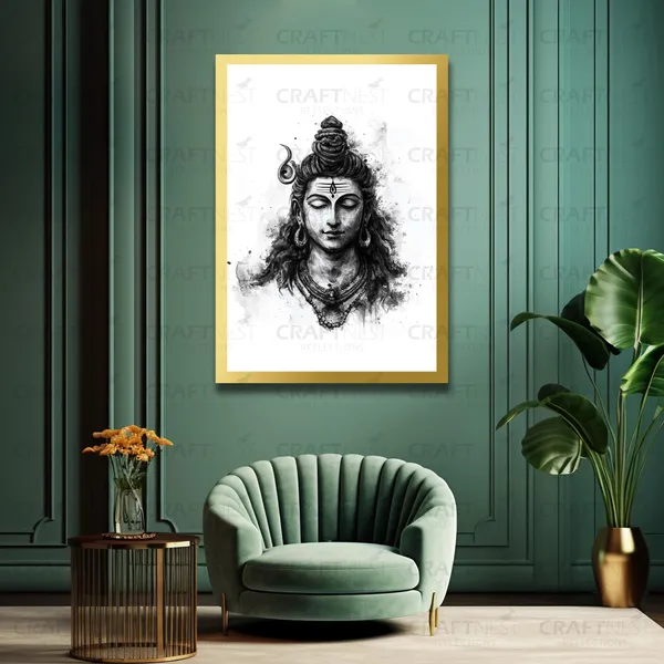 Craftnest_Reflections_Lord_Shiva_Religious_91X60_Cm_Wall_Frame,_Canvas_Printed_Golden_Framed_For_Home_Decor_Spiritual_Lord_For_Office,_Studio,_Bedroom,_Living_Room,_Design_7