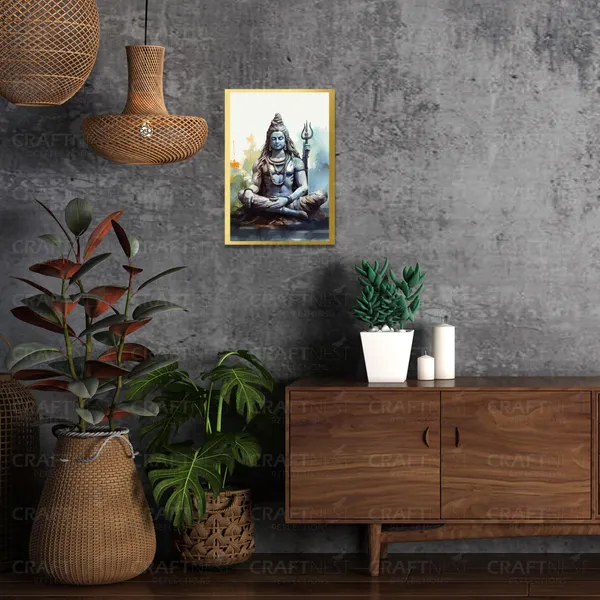 Craftnest_Reflections_Lord_Shiva_Religious_30X20_Cm_Wall_Frame,_Canvas_Printed_Golden_Framed_For_Home_Decor_Spiritual_Lord_For_Office,_Studio,_Bedroom,_Living_Room,_Design_8