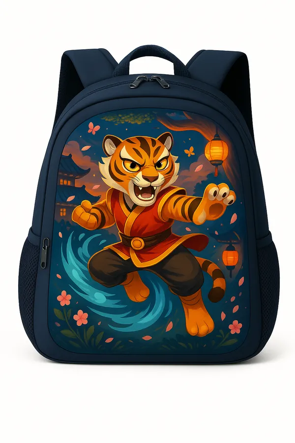 Kung_Fu_Tiger_Printed_Kids_School_Backpack_And_Peppa_Pig_Carnival_Theme_Kids_School_Backpack_-_Navy_Blue