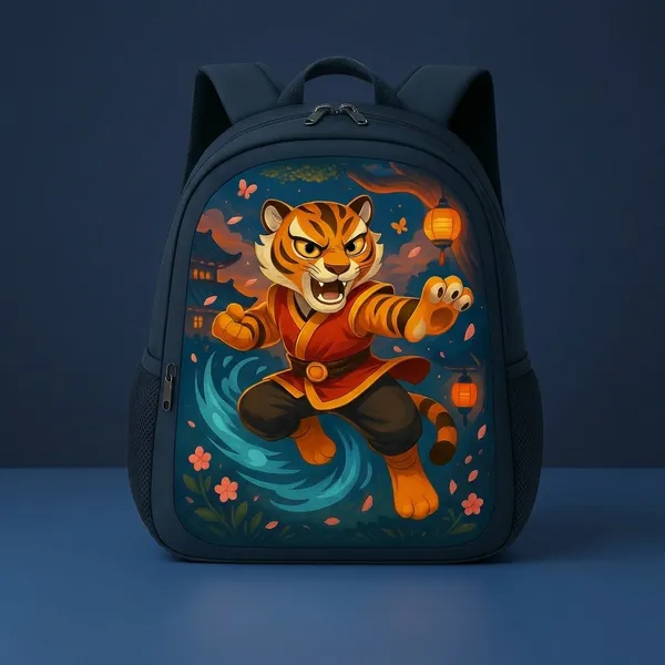 Kung_Fu_Tiger_Printed_Kids_School_Backpack_-_Navy_Blue