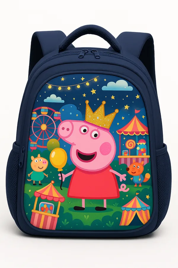 Kung_Fu_Tiger_Printed_Kids_School_Backpack_And_Peppa_Pig_Carnival_Theme_Kids_School_Backpack_-_Navy_Blue