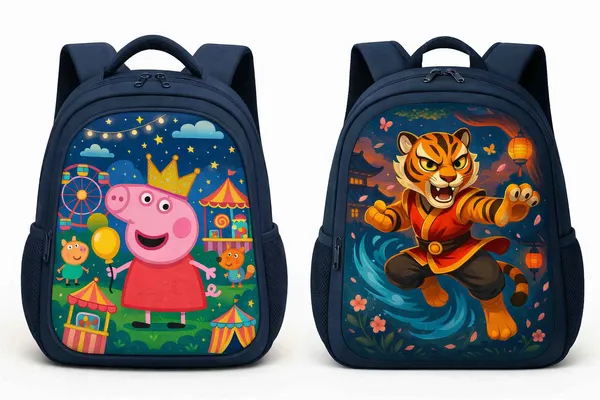 Kung_Fu_Tiger_Printed_Kids_School_Backpack_And_Peppa_Pig_Carnival_Theme_Kids_School_Backpack_-_Navy_Blue