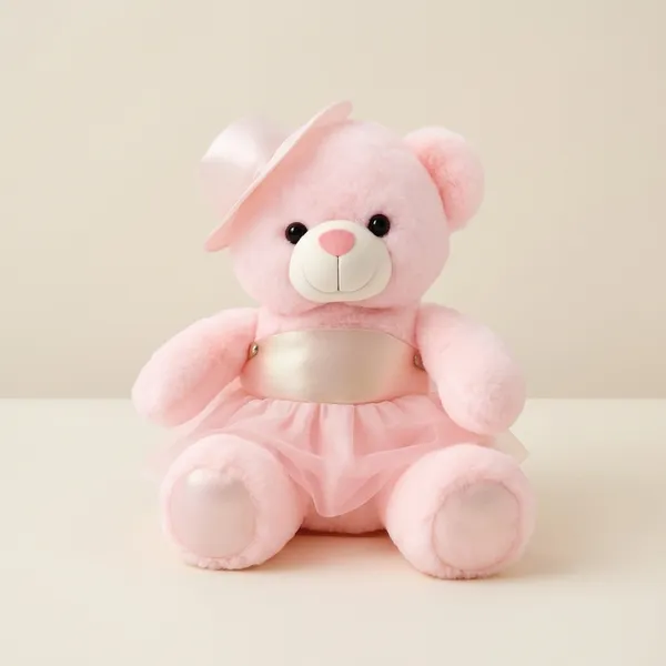 Pink_Teddy_Bear_With_Dress_And_Hat_-_Soft_Plush_Toy