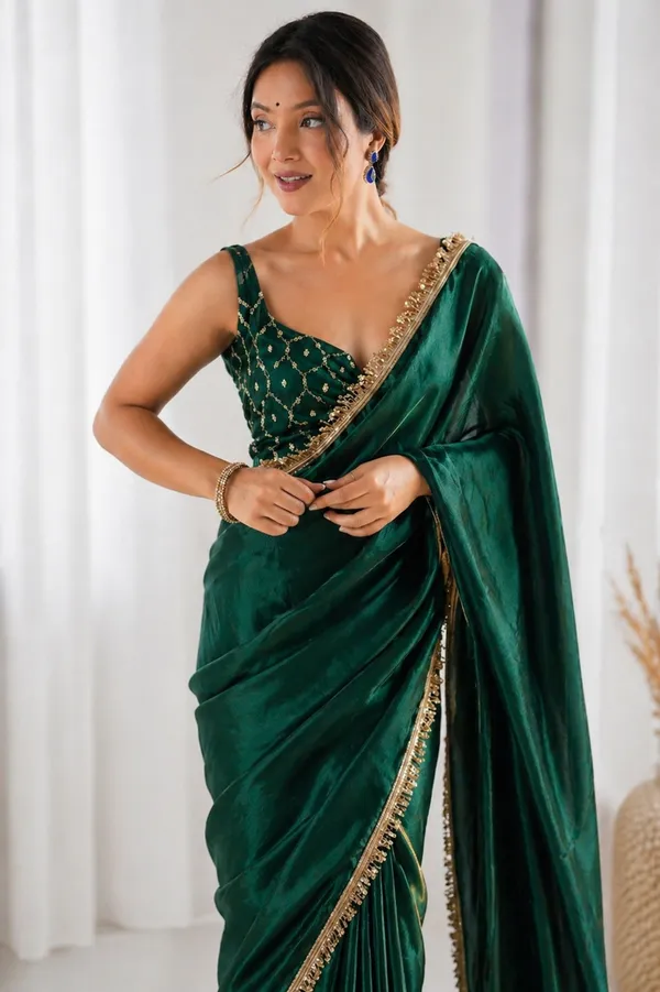 Designer_Chinon_Saree_Decorated_With_Readymade_Gold_Sequence_Lace_And_Sequence_Embroidered_Unstitched_Blouse_Piece