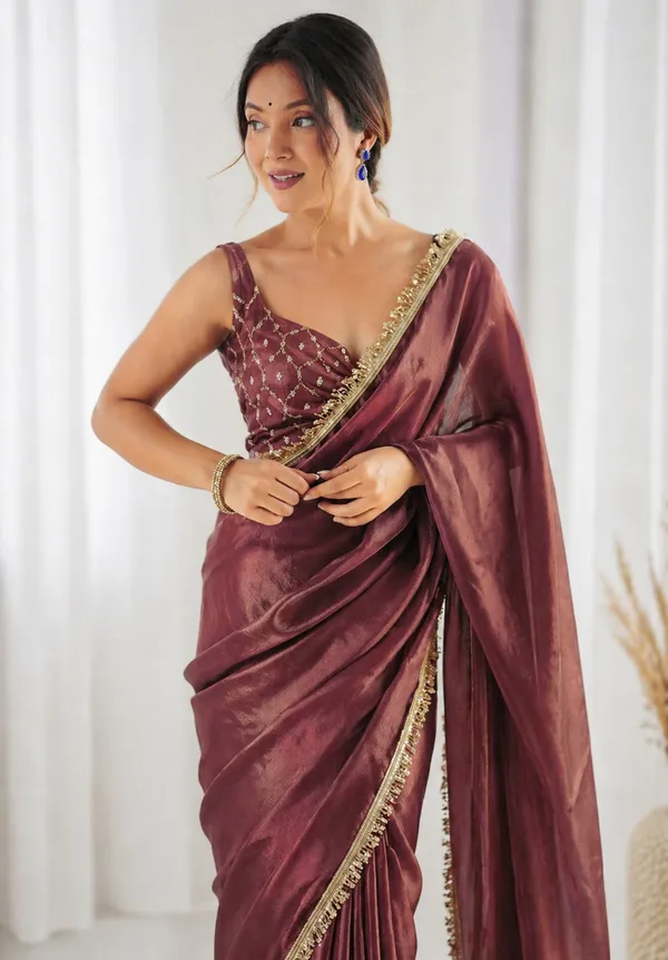 Designer_Chinon_Saree_Decorated_With_Readymade_Gold_Sequence_Lace_And_Sequence_Embroidered_Unstitched_Blouse_Piece