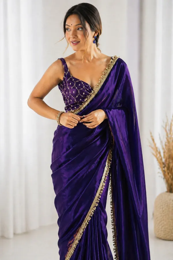 Designer_Chinon_Saree_Decorated_With_Readymade_Gold_Sequence_Lace_And_Sequence_Embroidered_Unstitched_Blouse_Piece