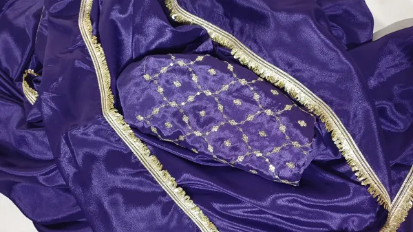 Designer_Chinon_Saree_Decorated_With_Readymade_Gold_Sequence_Lace_And_Sequence_Embroidered_Unstitched_Blouse_Piece
